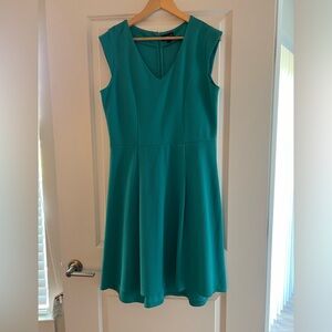 Long Tall Sally Dress Womens 12 Teal Blue Cap Sleeve V Neck A Line Skater Zip
